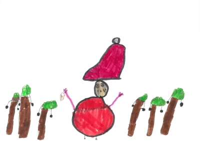 "Papa Noel con sus árboles de castañas" de Camino Guzmán. 5 años