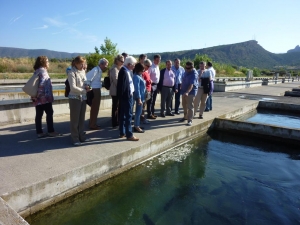 Foto del grupo visitando la piscifactoría Truchas del Cinca