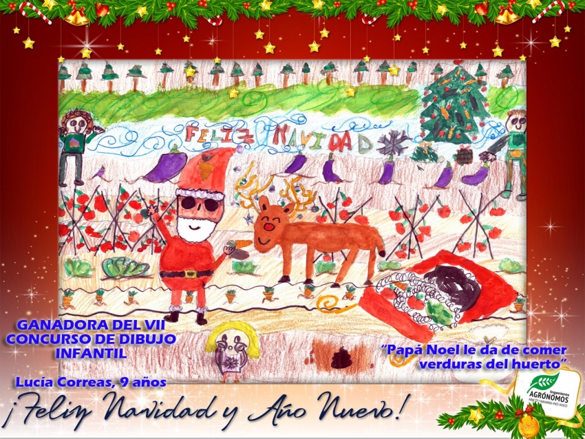 Papá Noel aterriza en le huerto de mis padres para darles energía a los renos" de Lucia Correas, 9 años