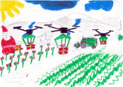 "Papá Noel lleva regalos a todos los pueblos con ayuda de Drones" Diego de Partearroyo, 7 años